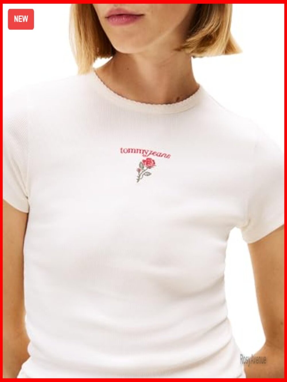Ribbed Graphic Tee with Embroidered Rose Logo Detail - Picture 2 of 4